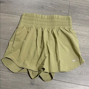 Nike Women's Light Olive Athletic Shorts with Shirred Waist